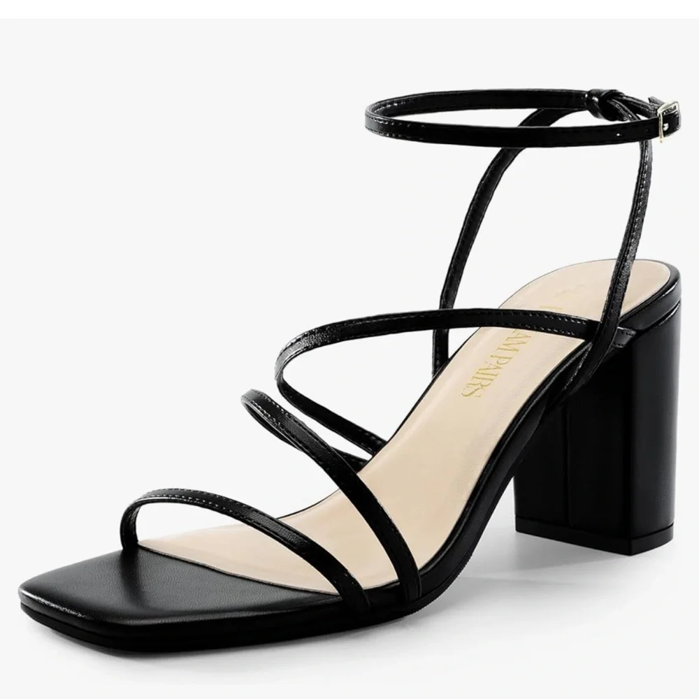 NWT Dream Paris Strappy Chunky Square Open Toe Block Heel Sandals - Picture 1 of 8